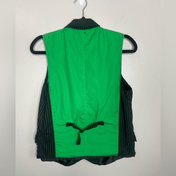 Y2K Tripp NYC black green pin striped men’s vest size small skull buttons goth - Picture 2 of 8